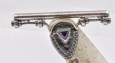 Estate Sterling Silver & 14k Solid Gold Artist Hand made Amethyst Brooch Pin - Image 1 of 4