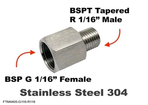 BSP G 1/16" FEMALE to BSP R MALE Stainless Sensor Adaptor Fittings Conversion - Picture 1 of 6