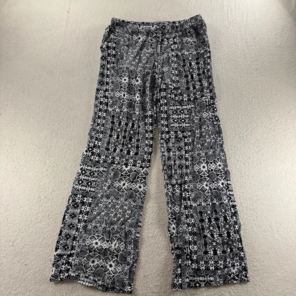 Pantalones Palazzo BeBop Negros Blancos Estampado Patchwork Pierna Ancha Para Mujer Medianos Boho Foto 1 de 4