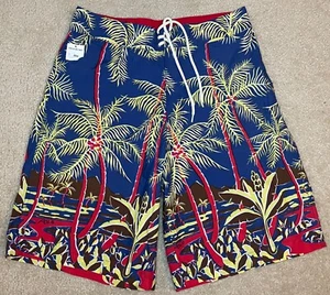 NEW POLO SPORT Ralph Lauren Nylon Swim Board Shorts Trunks Palm Trees Mens 33 34 - Picture 1 of 5