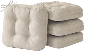 Foam Chair Cushions Set of 4, Tufted Indoor Dining Pads, 16.5", Beige - Picture 1 of 7