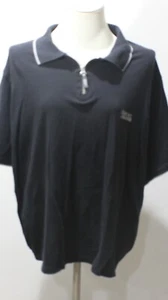 Vintage DKNY Mens Black Zippered Short Sleeve Polo Shirt Large Gray Trimmed - Picture 1 of 8
