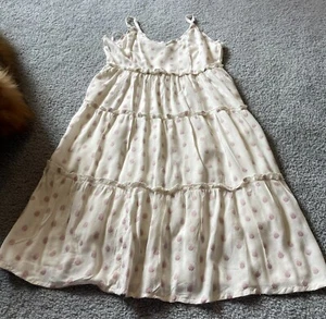 Sim & Sam Girls Dress Sz M/14 White Rayon Pink Dots Tiered Smocked Sleeveless - Picture 1 of 12