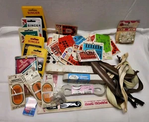 Vintage Sewing Supplies Lot Hooks Fastners Needles Snaps Zippers Elastic & More - Picture 1 of 9