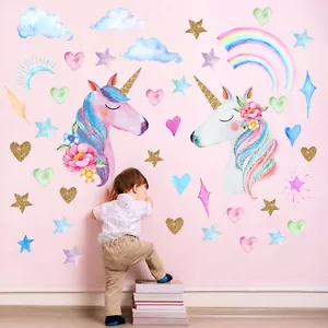 Nursery Wall Sticker Decals Unicorn Rainbow Kid Home Art Decor Removable Au New - Picture 1 of 7