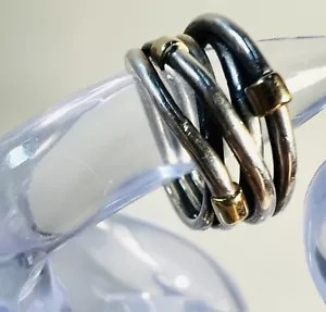 Retired Pandora Sterling Silver Rope Wide Band Ring with 14K Gold size 7 - Picture 1 of 8