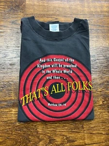 VTG 90s Christian Matthew 24:14 Gospel of Kingdom Shirt Sz L Looney Tunes Folks - Picture 1 of 9