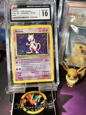1996 Pokemon Mewtwo Mewtu 10/102 Base Set 1st Edition Holo German CGC 10 RARE - Image 1 of 3