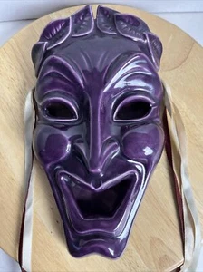 Vintage Mask Purple Ceramic Greek Laurel Wreath Theater Wall Decor 11” - Picture 1 of 7