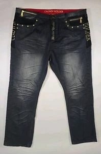 Vintage Men's Crown Holder Embroidered Dark Blue Jeans 48x36 Actual 47x36 - Picture 1 of 15