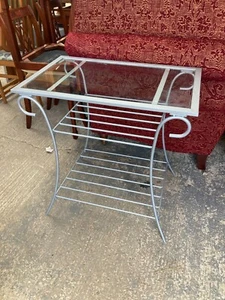 Grey Metal & Glass Side End Hall Console Table with Shelf - Picture 1 of 6