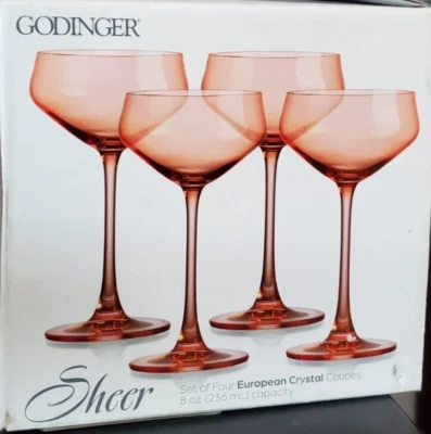 Godinger Set of 4 Sheer Pink Colored Coupes European Crystal Wine Glasses, 8 oz - Image 1 of 2