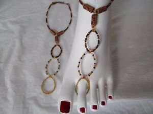   Beach Shoes Barefoot Sandals Foot Jewelry Brown Gold Handmade Size Med 7-9M