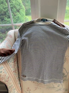 Women’s RALPH LAUREN 1967 Green Tag Striped Polo W/Elbow Patch & Shoulder Zip/M - Picture 1 of 6