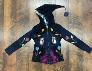 Himalayan Hoodie Yeshi XL  Art to Wear Owls Zipped Sweatshirt Jacket Spooky Fun - Picture 1 of 13