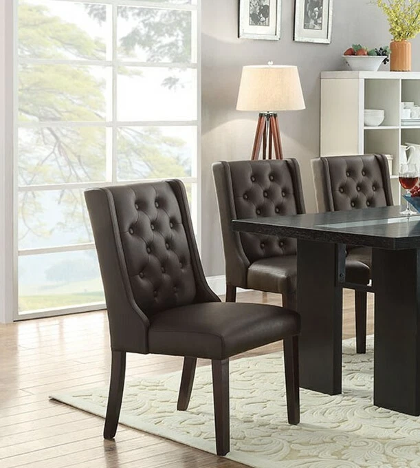 NUEVO 2-PC Espresso / Blanco Cuero PU Botón Mechón y Patas de Madera Acabado Sillas Foto 1 de 1