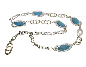Silver tone Chain Belt with Turquoise Beads Adjustable Women's Fashion 46" long - Picture 1 of 4