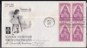 USA 1957 FIRST DAY COVER HELP FIGHT POLIO BLOCK OF 4 + CACHET - Picture 1 of 1