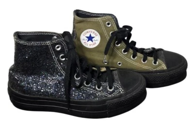 Converse Chuck Taylor All Star Womens Green Black High Platform Glitter Shoes 6 - Image 1 of 4