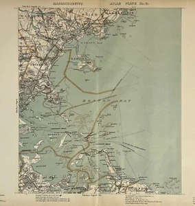 Original 1907 Boston Bay Map,Winthrop,Quincy,Chelsea,Nahant,Revere,Lynn,Mass MA - Picture 1 of 11