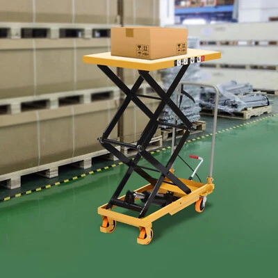 Hydraulic Lift Table Cart 770 lbs Manual Double Scissor Lift Table 51" w/ Wheels - Image 1 of 4