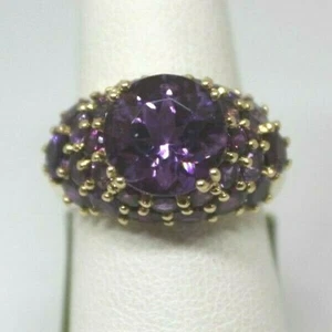 Anello donna a grappolo in oro giallo 10 kt con ametista e rubini misura 7 S46 - Foto 1 di 4