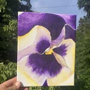 THE PURPLE & YELLOW PANSY Original Oil painting Art One of a kind UNIQUE ❤️sj8j8 - Picture 1 of 11
