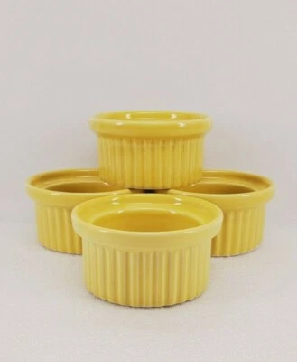 SET 4 Hall China RAMEKIN CUSTARD SOUFFLE cup bowl 6 oz. LEMON YELLOW new 116