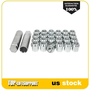 24 Lug Nuts Bulge Acorn 14x1.5 Chrome Wheel Nut Set + 2 Keys Fits Chevy Pontiac - Picture 1 of 11