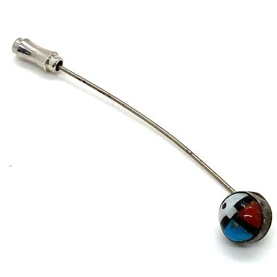 Prendedor de solapa facial Hopi con incrustaciones de nativos americanos de plata esterlina de colección Foto 1 de 4