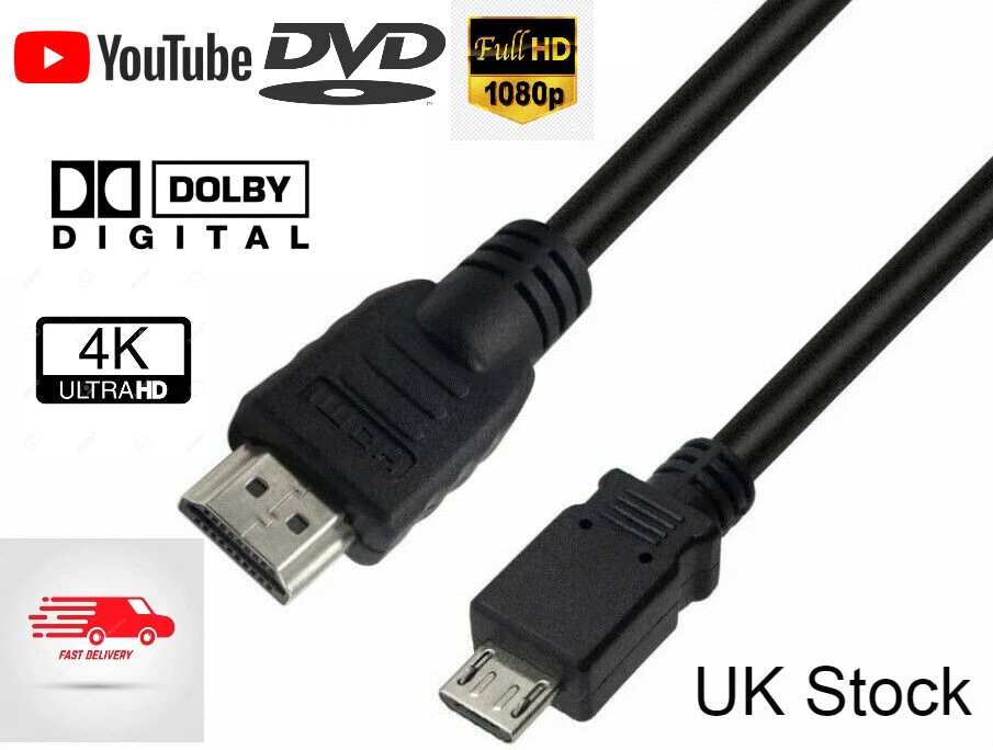 HDMI 1.4 Male Plug to Micro USB 2.0 Male-B Power Supply Connector Cable Lead  - Image 1 of 1