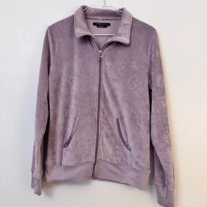 BCBG Maxazria Women's Full Zip Jacket Velour Velvet Rhinestone Lavender Medium - Picture 1 of 6