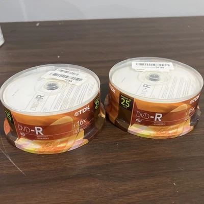 2 TDK DVD-R 4.7GB 120 Minutes 16X Recordable 25-Pack DISCS BRAND NEW SEALED - Image 1 of 3
