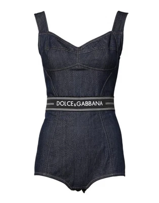 Body para mujer Dolce & Gabbana azul algodón elástico sin mangas ceñido al cuerpo Foto 1 de 4