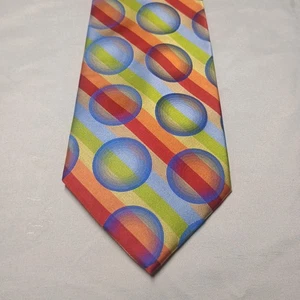 Belisi Silk Tie Mens Rainbow Striped & Bubbles Pattern Handmade 4" Wide Necktie - Picture 1 of 7