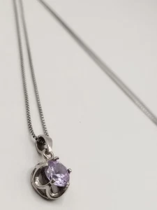 Collana catenina Donna argento 925 Ciondolo Ametista ? Zircone? - Foto 1 di 7