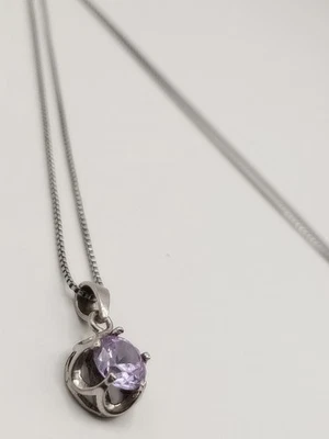 Collana catenina Donna argento 925 Ciondolo Ametista ? Zircone? - Immagine 1 di 4