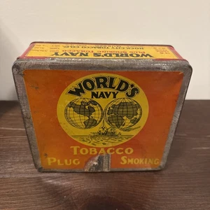 Vintage Tobacco Tin Empty WORLD'S NAVY  3 Lb Bright Plug Factory 6 Port 13 D - Picture 1 of 8