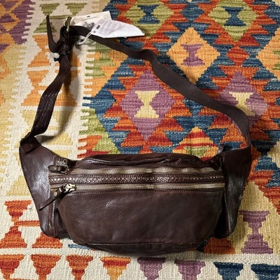 CAMPOMAGGI DARK BROWN STUDDED ITALIAN LEATHER WAIST BURN CROSSBODY BAG  NWT - Image 1 of 4