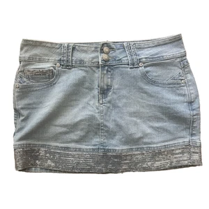 Jane Norman Y2K Size UK 12 Baby Blue Sequin Trim Denim Mini Skirt - Picture 1 of 16