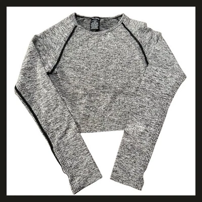 Blusa cropped feminina Victoria’s Secret rosa ativa sem costura manga longa cinza média - Imagem 1 de 4