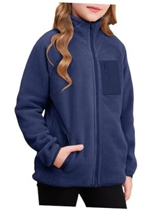 Girls Fleece Jacket Full Zip Fall Winter Soft Sherpa Coat Outwear with Pockets - Picture 1 of 6