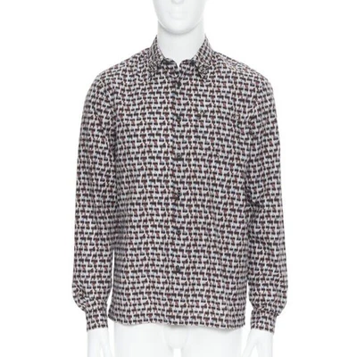 PRADA 2018 Losanga abstract geometric print studded collar shirt EU39 M - Image 1 of 4