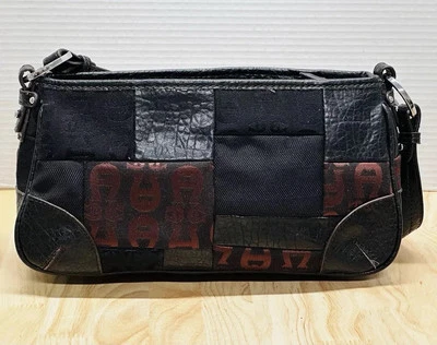 Bolsa satchel Aigner bolsa alça de ombro zíper encaixe BLK/BRN patchwork média - Imagem 1 de 4