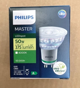2 x PHILIPS MASTER LED SPOT GU10 2.1W=50W 375lumen - 4000k ULTRA EFFICIENT - Picture 1 of 3
