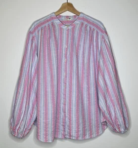 Boden Size 20-22 Blue Gray Neon Stripe Cotton Button Front Band Collar Shirt - Picture 1 of 8