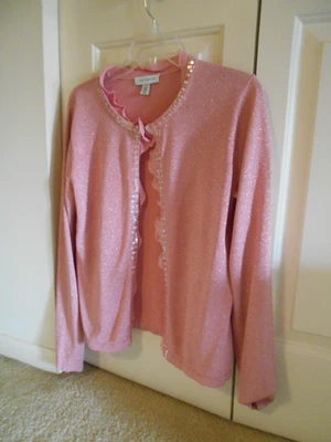 David Brooks Pink Cardigan Sweater With Decorative Trim Size L - Image 1 of 4