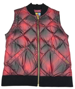 Eddie Bauer Down Vest Womens Large  Red Green Black Plaid Full Comfort Warm - Picture 1 of 5