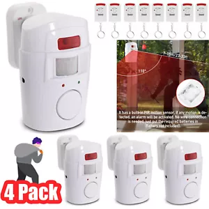 Wireless Sensor Motion PIR Alarm 4 Set 8 Remote Control Shed Garage Home Caravan - Picture 1 of 21