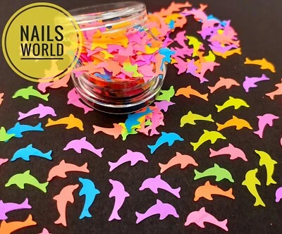 NAILS WORLD DOLPHIN Neon Nail Art Glitter 3D Sequins Decoration Summer Holiday Manicure UK